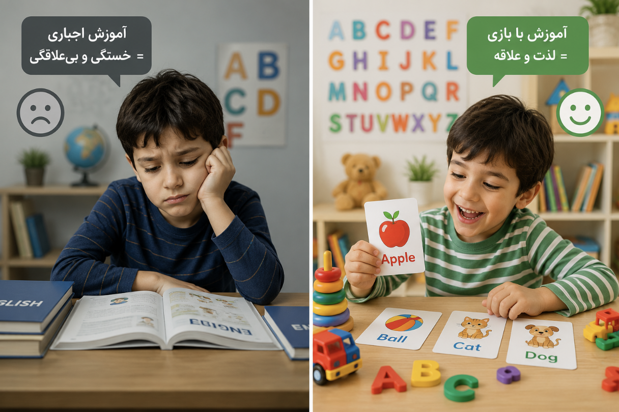 تفاوت آموزش اجباری و آموزش زبان با بازی